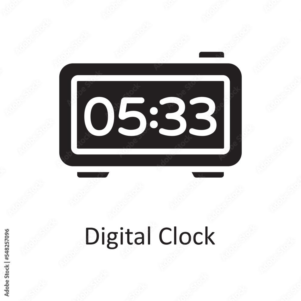 Digital Clock Vector Solid Icon Design illustration. Housekeeping Symbol on White background EPS 10 File Digital Clock Vector Solid Icon Design illustration. Housekeeping Symbol on White background EPS 10 File