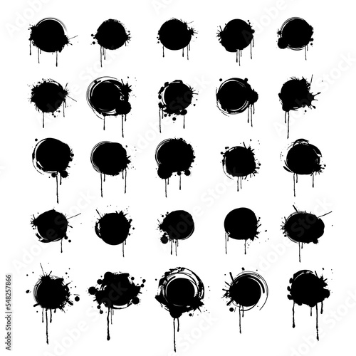 A set of grunge graffiti backgrounds for text or images speech bubbles with blobs and smudges. Modern abstract paint spots vector illustration isilated on white background.