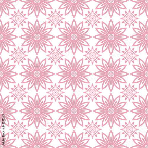 Floral seamless pattern in pink colors on a white background.
