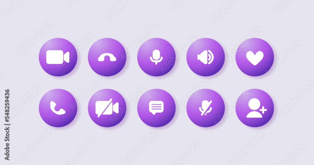 Set of Video call icons for online conference app. Yellow buttons for chat interface. Vector illustration for web or application design Set of Video call icons for online conference app. Yellow buttons for chat interface. Vector illustration for web or application design