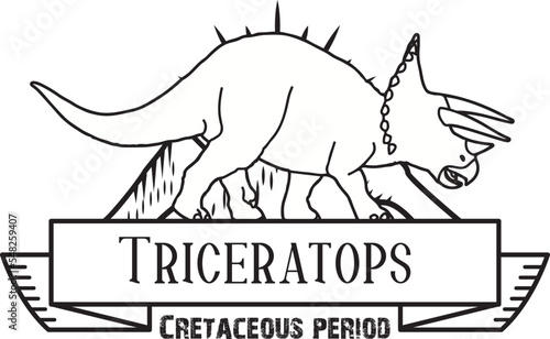 Triceratops Horridus Cretaceous dinosaur prehistoric reptile monster line art badge
