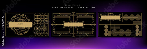 Gold art deco panels on dark black background. Vintage antique palette art deco wallpaper pattern vector