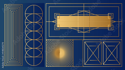 Blue and gold gradient art deco background