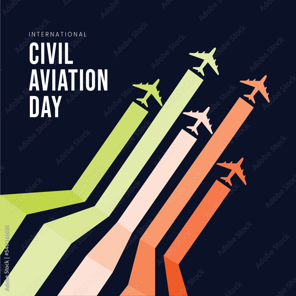 International civil aviation day, aviation day, airplane, vector illustration, greeting cards, social media post, banner, poster, flyer, billboard - obrazy, fototapety, plakaty 