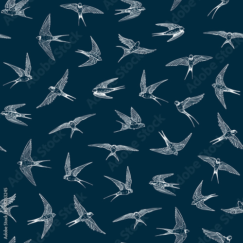 Swallow bird vector seamless pattern.