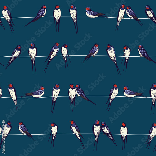 Swallow bird vector seamless pattern.