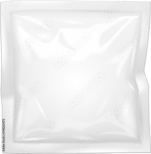 Mockup Blank Filled Retort Foil Flexible Pouch Bag Packaging. For Medicine Drugs Or Food Product. Illustration Isolated On White Background. Mock Up Template Ready For Your Design. Vector EPS10