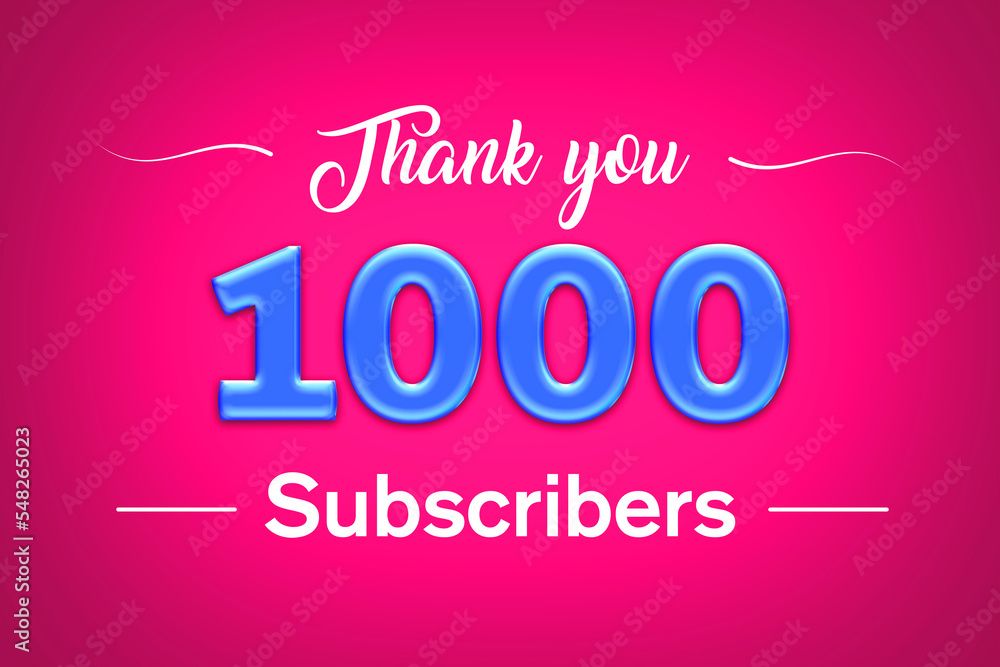 Fototapeta premium 1000 subscribers celebration greeting banner with Blue glosse Design