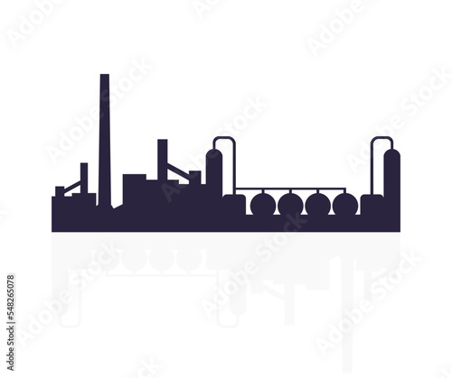 Chemical plant, Petrochemical industry silhouette logo design. Oil refinery plant form industry petroleum zone, Refinery equipment pipeline steel and oil storage tank vector design and illustration.