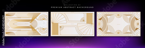 Gold and Luxury Invitation card design vector. Abstract geometry frame and Art deco pattern background. Use for wedding invitation, cover, VIP card, print, poster and wallpaper. Vector illustration.