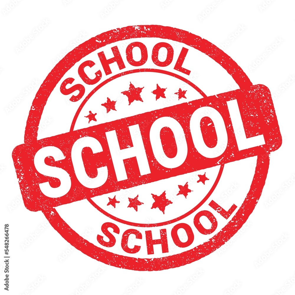 SCHOOL text written on red stamp sign. SCHOOL text written on red stamp sign.