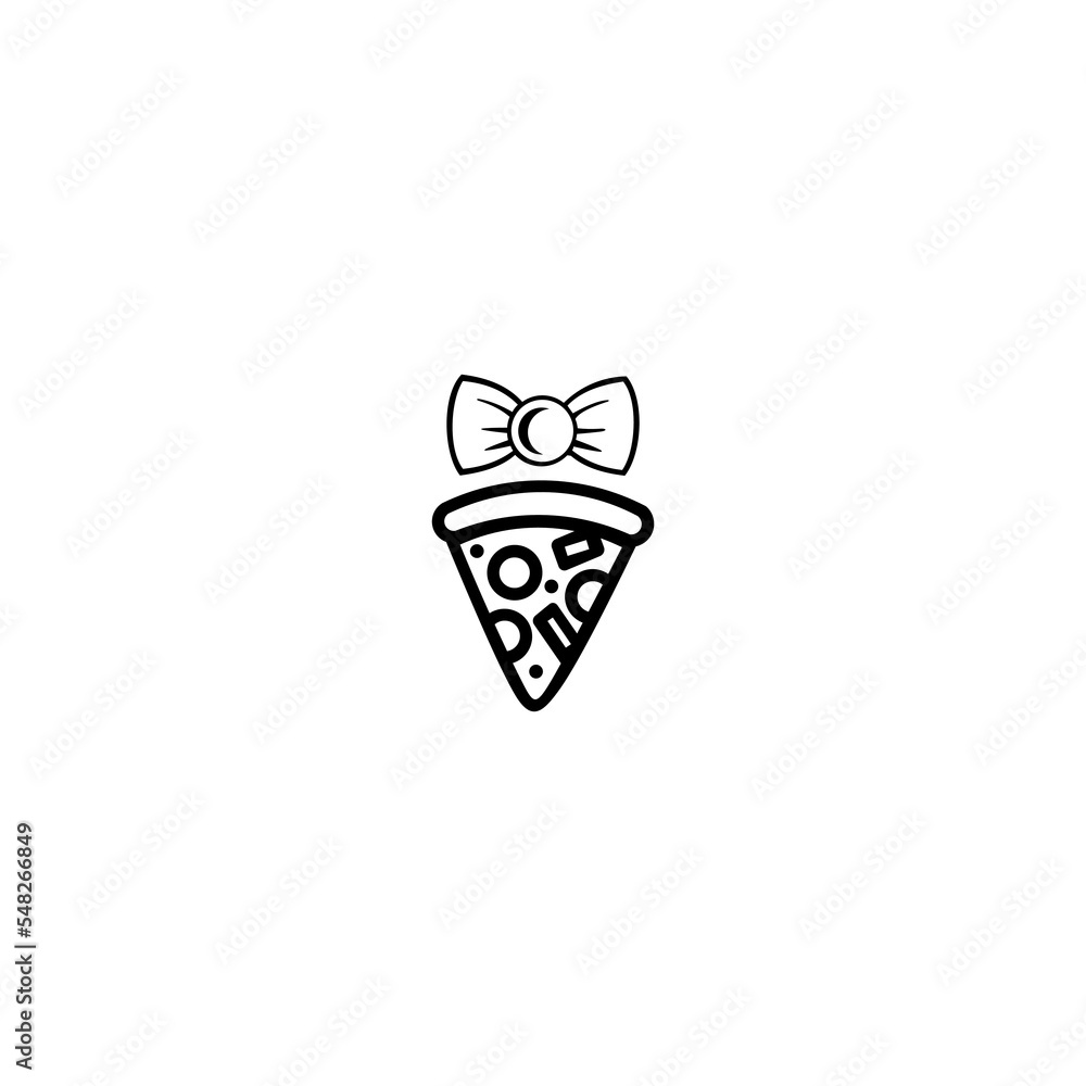 Pizza slice. pizza slice with collar. Cartoon sticker in comic style with contour. Comic style logo with contour. Modern flat thin line style vector illustration