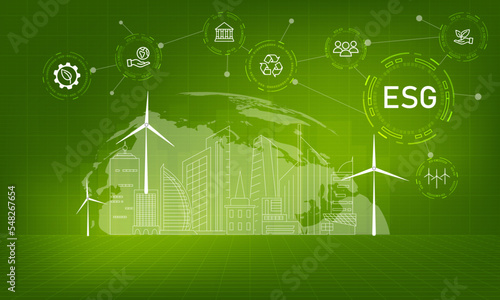 Environmental, social, and governance (ESG). Sustainable business concept. Green background vector design.
