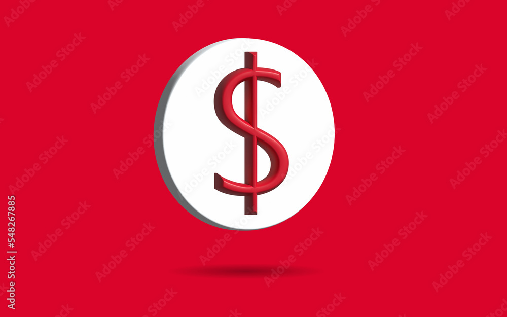 3D Realistic Dollar currency symbol on white coin, money sign flat style isolated on red background
3D Realistic Dollar currency symbol on white coin, money sign flat style isolated on red background