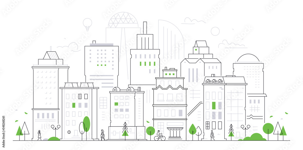 Urban cityscape - modern thin line design style vector illustration