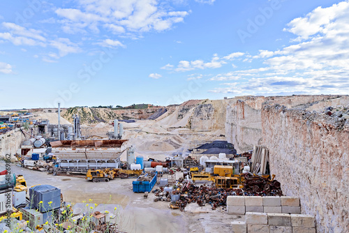 Panoramic view of limestone quarry of Malta. with tilt-shift effect. Environmental destruction concept