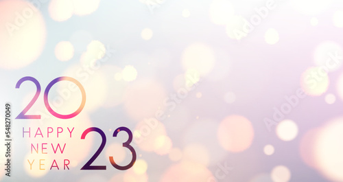 Banner with 2023 happy new year sign on sweaty grass.