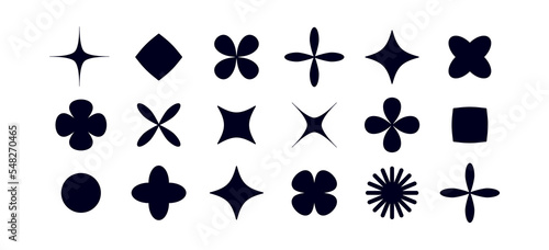 Graphic style elements. Set of geometric design element, symbol, template for pattern, line graphic, web design, minimalist geometric sign, star, flower, shape, abstract form. Vector Illustration