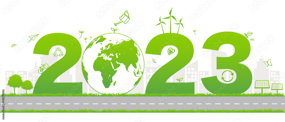 Banner New year 2023 Eco friendly, Sustainability planning concept and ...