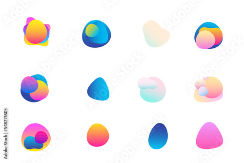 Bright Shape Form Abstract Silhouette Gradient Colorful Graphic Element Poster Symbol Contour Funny Positive Festive Party Decoration Icon Abstract Shape Contour Icon Clipart Collection Set 