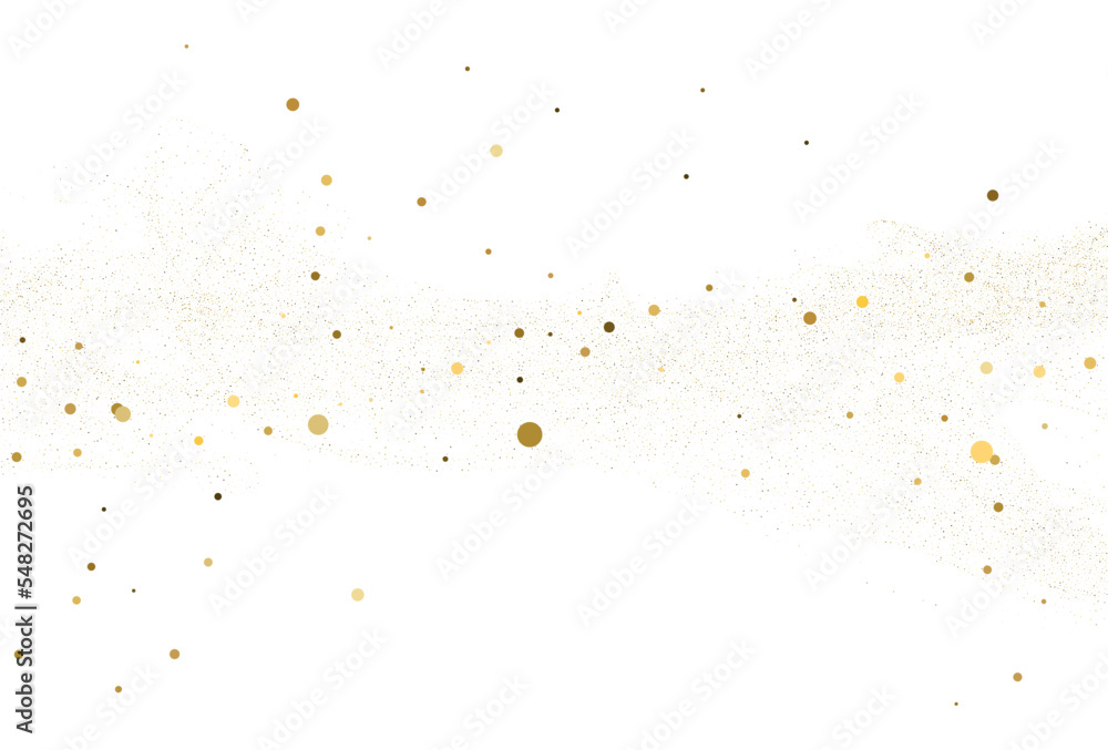 Gold dust, light gold glitter round confetti background.