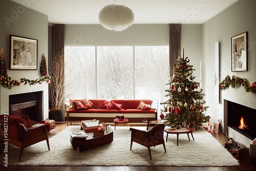 modern living room at christmas