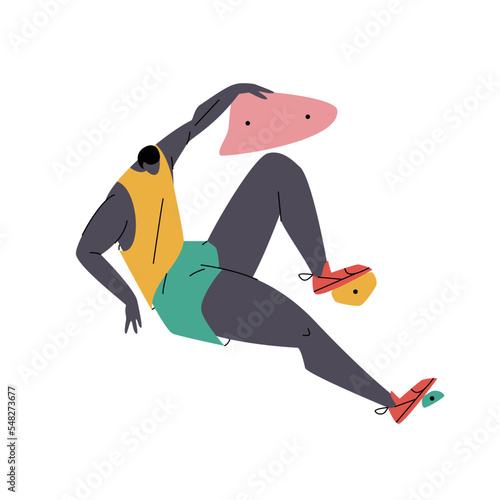 Rock climbing. Bouldering athlete on artificial wall. Extreme sport. Vector illustration