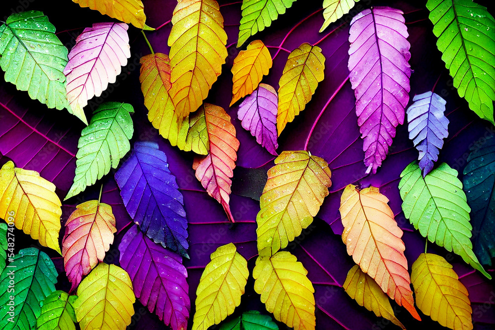 Vertical shot of futuristic leafs decorated 3d illustrated