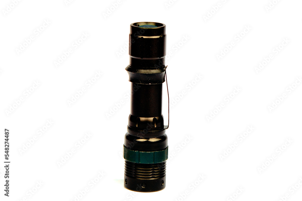 Pocket flashlight.To illuminate the environment while hiking. LED spotlight.flashing lamp light.Flash. close-up.On a white isolated background.(EDC).
Pocket flashlight.To illuminate the environment while hiking. LED spotlight.flashing lamp light.Flash. close-up.On a white isolated background.(EDC).
