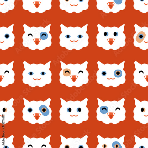 Seamless animalistic pattern with cats faces in ultramodern style. Perfect retro print for tee, paper, textile and fabric. Vintage vector background for decor and design.
