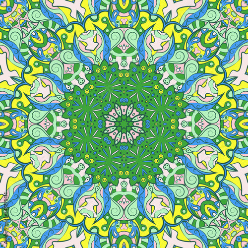 Seamless tile texture. Tracery mehndi design image. Ethnic doodle art. Curved doodling picture. Vector