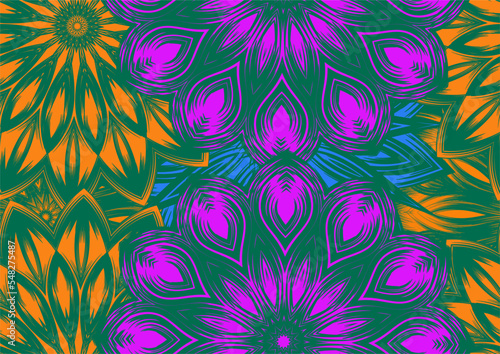 Flowers. Seamless floral background. Tracery handmade nature ethnic fabric backdrop pattern. Textile design texture. Decorative color art. Vector