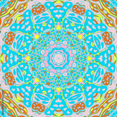 Seamless tile texture. Tracery mehndi design image. Ethnic doodle art. Curved doodling picture. Vector