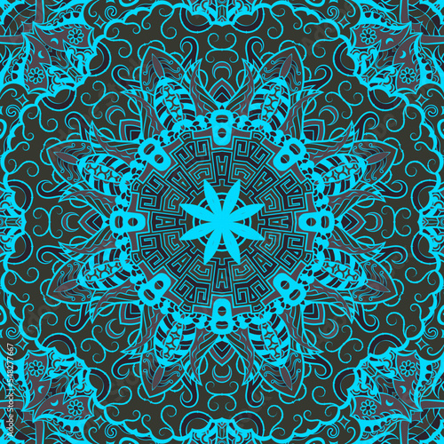 Seamless tile texture. Tracery mehndi design image. Dark toxic colors. Ethnic doodle art. Curved doodling picture. Vector