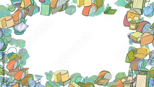 Background pattern abstract design texture. Cheeses and Japanese food. Border frame, transparent background. Theme is about soba, sushi salmon, lies, sushi-roll, remnant, wok, cheese, bamboo mat