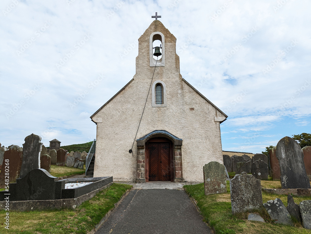 The front entrance to the parish church at Maughold on the Isle of Man.