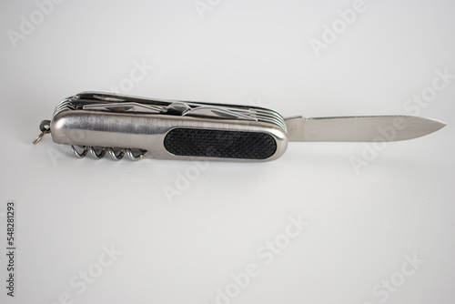 Pocket knife swiss knife isolated white background 