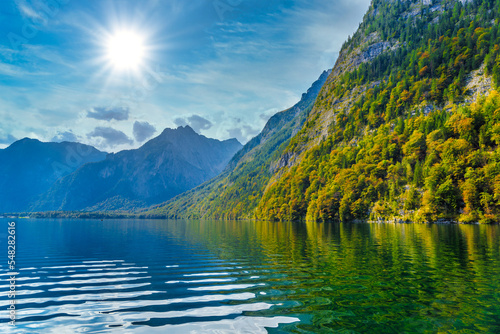 Koenigssee lake with Alp mountains  Konigsee  Berchtesgaden National Park  Bavaria  Germany