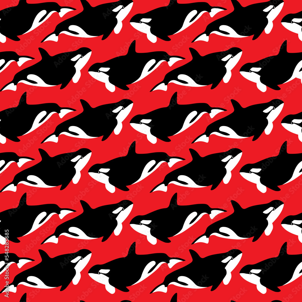 Vector seamless pattern with orca.Underwater cartoon creatures.Marine background.Cute ocean pattern for fabric, childrens clothing,textiles,wrapping paper Vector seamless pattern with orca.Underwater cartoon creatures.Marine background.Cute ocean pattern for fabric, childrens clothing,textiles,wrapping paper
