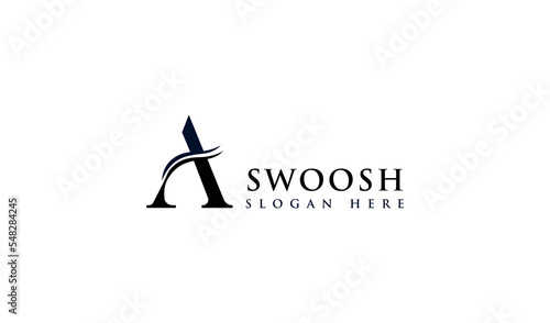 letter A swoosh logo design. letter A swoosh usable for business and company branding logos. letter A swoosh flat vector logo design template element.