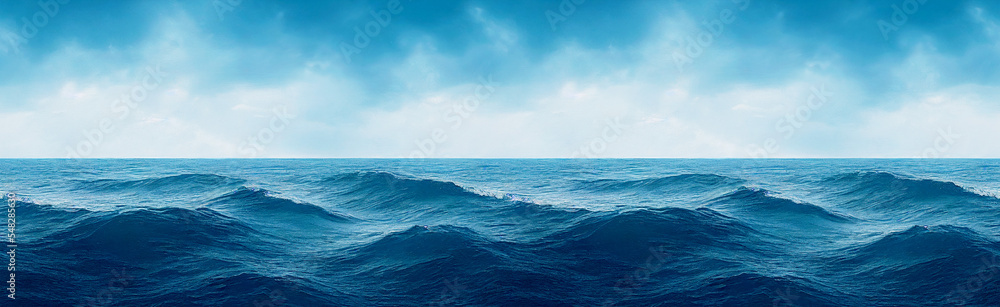 Vertical shot of beautiful clean peaceful ocean with waves 3d illustrated