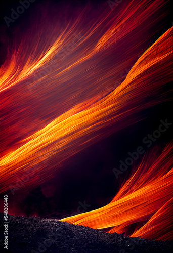 Horizontal shot of great flames 3d illustrated