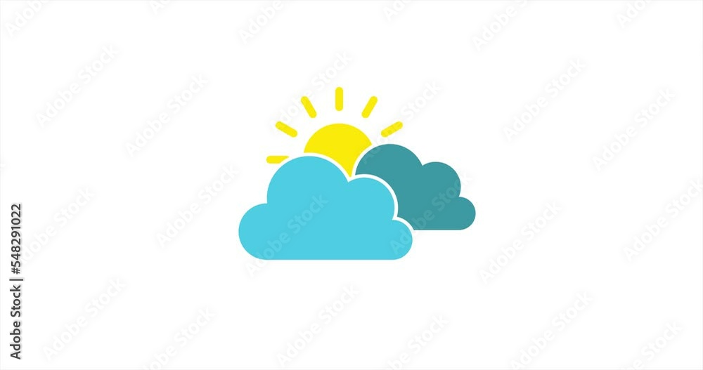 Sunshine and clouds. Animated vector on white background. Weather report video. Seamless weather icon Sunshine and clouds. Animated vector on white background. Weather report video. Seamless weather icon