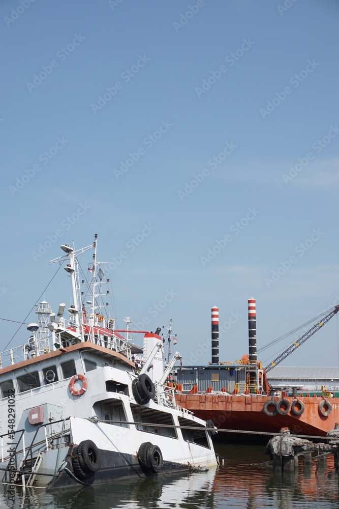 Fototapeta premium Cirebon, Indonesia - October 29, 2019: shipboard architectural on cirebon sea port environment.