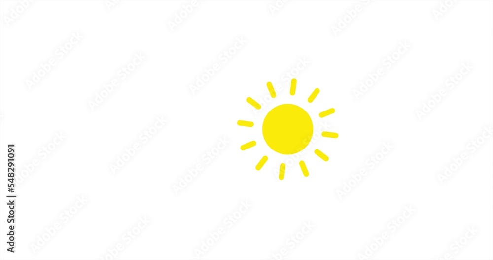 Sunshine. Animated vector on white background. Weather report video. Seamless weather icon