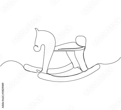 Children s toy rocking horse one line art. Continuous line drawing of childhood, relax, rest, play, fun, happy childhood, ride, kindergarten.