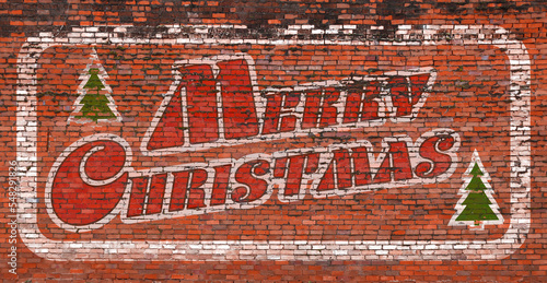 vintage Merry Christmas brick wall advertising holiday message retro marketing