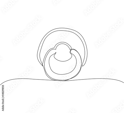 Pacifier, small nipple one line art. Continuous line drawing of baby, newborn, child, baby accessories, first teeth, health, bite.