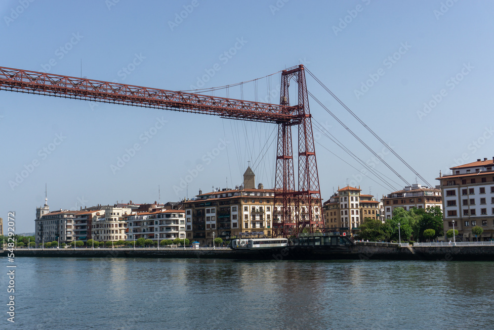 Side view of suspension bridge in Portugalete Spain
