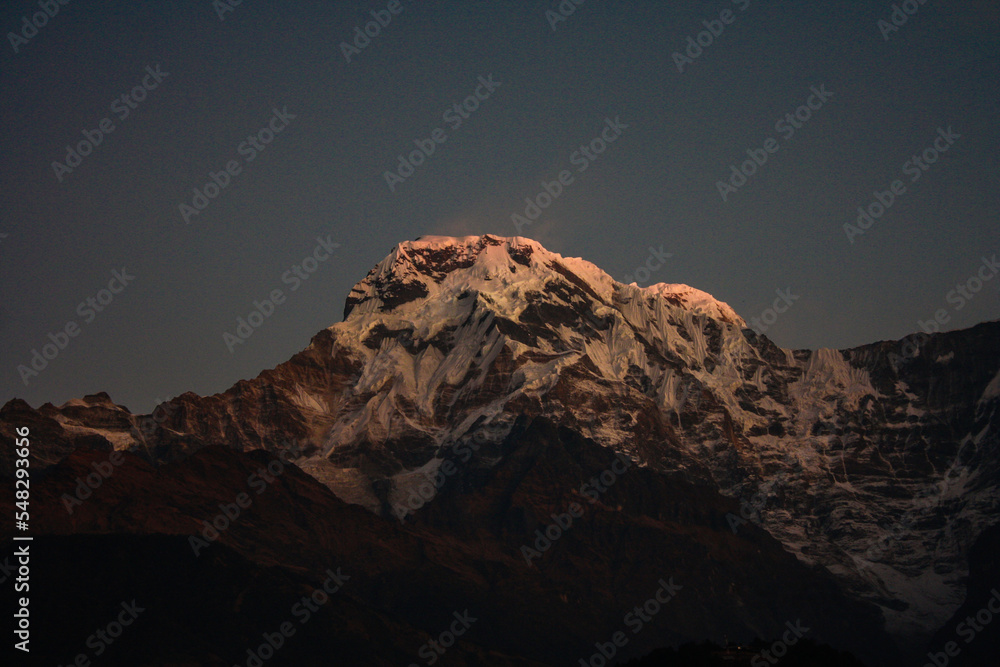 Sunrise at Mt. Annapurna in the Himalayas seen from Ghandruk Trekking, Nepal